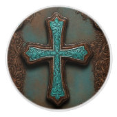  Turquoise Brown Western Country Cross Keramische Knop (Voorkant)