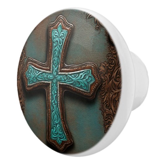  Turquoise Brown Western Country Cross Keramische Knop (Rechts)