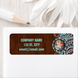 turquoise brown western land met gereedschap etiket