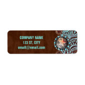 turquoise brown western land met gereedschap etiket (Voorkant)