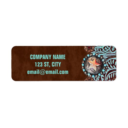 turquoise brown western land met gereedschap etiket (Voorkant)