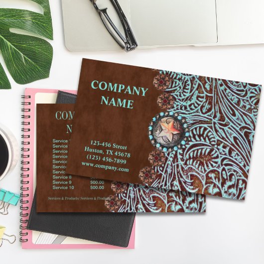 turquoise brown western land met gereedschap flyer