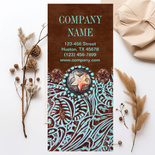 turquoise brown western land met gereedschap reclamekaart