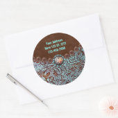 turquoise brown western land met gereedschap ronde sticker (Envelop)