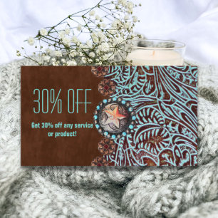 turquoise brown western land met gereedschap visitekaartje