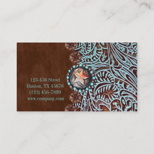 turquoise brown western land met gereedschap visitekaartje (Achterkant)