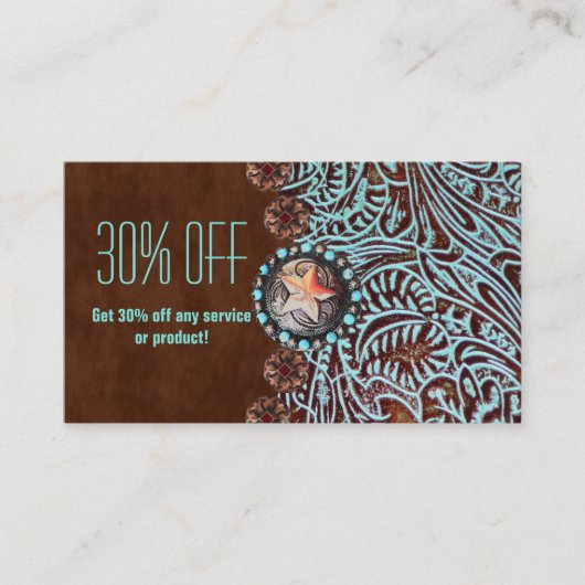 turquoise brown western land met gereedschap visitekaartje (Voorkant)