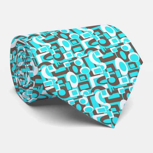 Turquoise, Brown & White Op Art Stropdas (Opgerold)