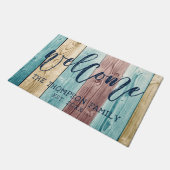Turquoise Brown Wood Brush Welcome Deurmat (Schuin)