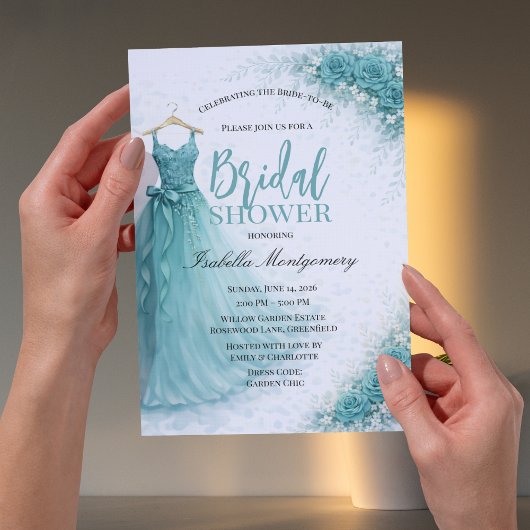 Turquoise bruidsmeisjesjurk bruiloft feest kaart
