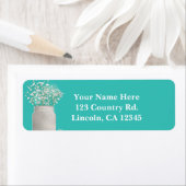 Turquoise Bruiloft Mason Jar & Babys Breath Etiket (Insitu)