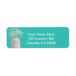 Turquoise Bruiloft Mason Jar & Babys Breath Etiket