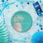 Turquoise Bruiloft Mason Jar & Baby's Breath Papieren Bordje (Feest)