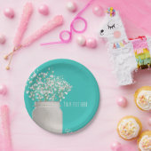 Turquoise Bruiloft Mason Jar & Baby's Breath Papieren Bordje (Feest)