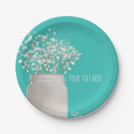 Turquoise Bruiloft Mason Jar & Baby's Breath Papieren Bordje