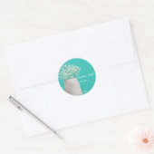 Turquoise Bruiloft Mason Jar & Babys Breath Ronde Sticker (Envelop)
