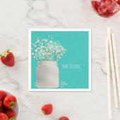 Turquoise Bruiloft Mason Jar & Babys Breath Servetten (Insitu)