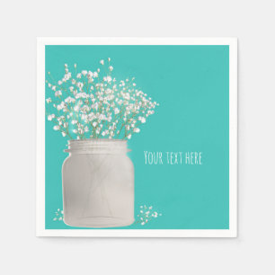 Turquoise Bruiloft Mason Jar & Babys Breath Servetten
