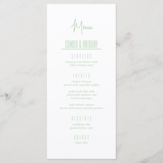 Turquoise bruiloft menu (Voorkant)