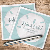 Turquoise bruiloft minimalistische strand zand dol servet