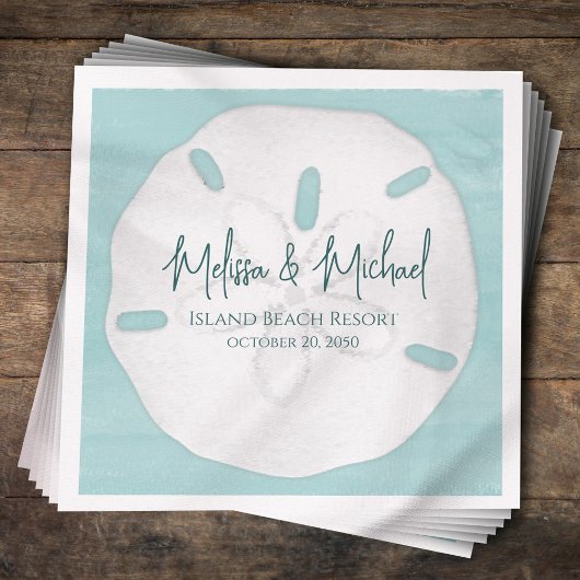 Turquoise bruiloft minimalistische strand zand dol servet