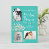 Turquoise Bruiloftfeest Mason Pot & Baby's Breath Kaart (Staand voorkant)
