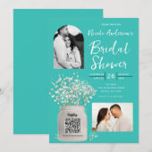 Turquoise Bruiloftfeest Mason Pot & Baby's Breath Kaart (Voorkant / Achterkant)