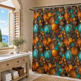 Turquoise Bruin Abstract Fractaal Patroon Douchegordijn