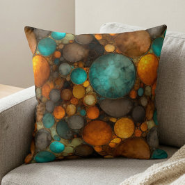 Turquoise Bruin Abstract Fractaal Patroon Kussen