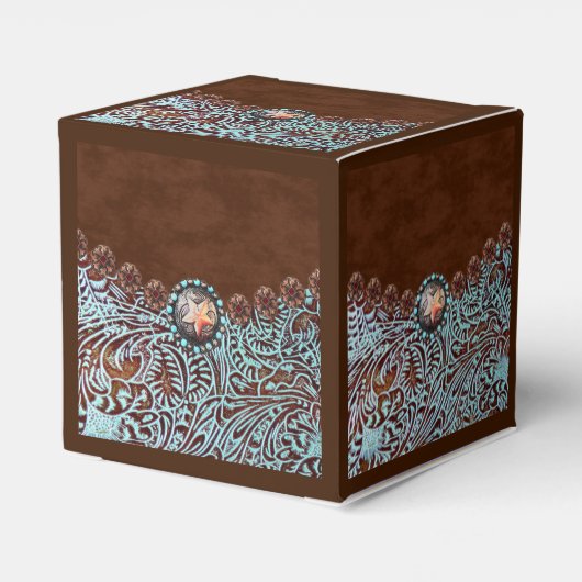 turquoise bruin cowboy land western bruiloft bedankdoosjes (Achterkant)