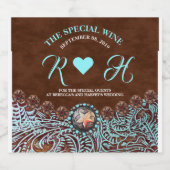 turquoise bruin cowboy land western bruiloft bier etiket (Enkel label)