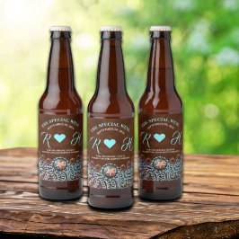 turquoise bruin cowboy land western bruiloft bier etiket