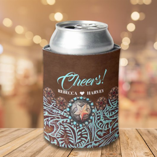 turquoise bruin cowboy land western bruiloft blikjeskoeler