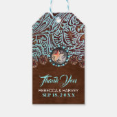 turquoise bruin cowboy land western bruiloft cadeaulabel (Voorkant)