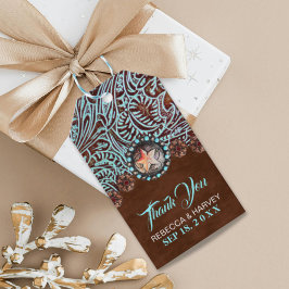 turquoise bruin cowboy land western bruiloft cadeaulabel