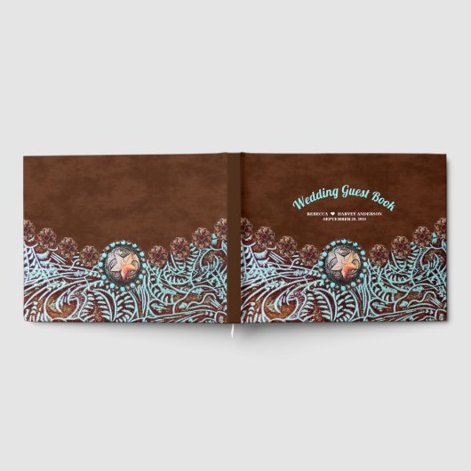 turquoise bruin cowboy land western bruiloft gastenboek (Volledig)