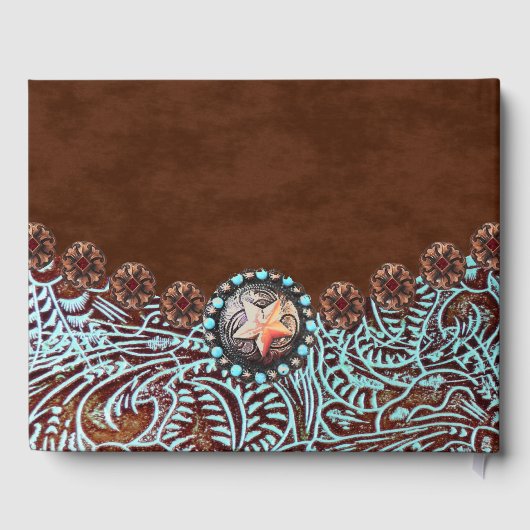 turquoise bruin cowboy land western bruiloft gastenboek (Achterkant)