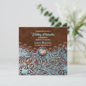 turquoise bruin cowboy land western bruiloft kaart (Staand voorkant)