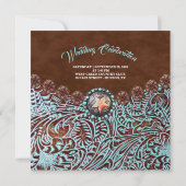 turquoise bruin cowboy land western bruiloft kaart (Achterkant)