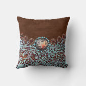 turquoise bruin cowboy land western bruiloft kussen (Achterkant)