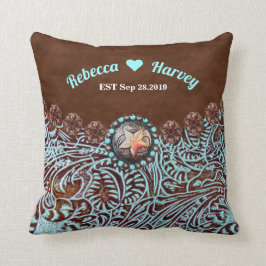 turquoise bruin cowboy land western bruiloft kussen