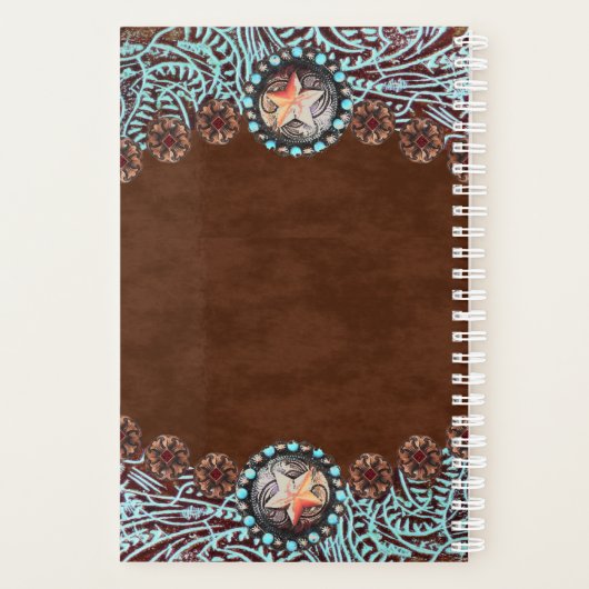 turquoise bruin cowboy land western bruiloft planner (Achterkant)