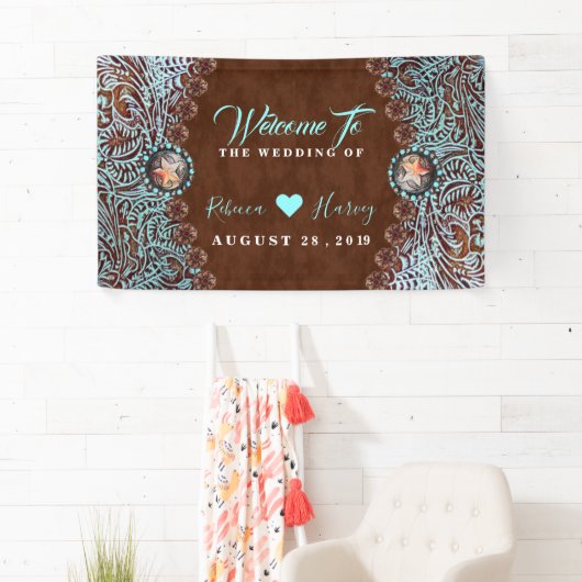 turquoise bruin cowboy land western bruiloft spandoek (Insitu)