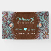 turquoise bruin cowboy land western bruiloft spandoek (Horizontaal)