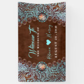 turquoise bruin cowboy land western bruiloft spandoek (Verticaal)