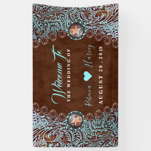 turquoise bruin cowboy land western bruiloft spandoek (Verticaal)