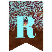 turquoise bruin cowboy land western bruiloft vlaggetjes (Tweede vlag)