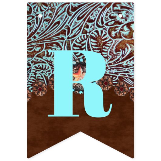 turquoise bruin cowboy land western bruiloft vlaggetjes (Tweede vlag)