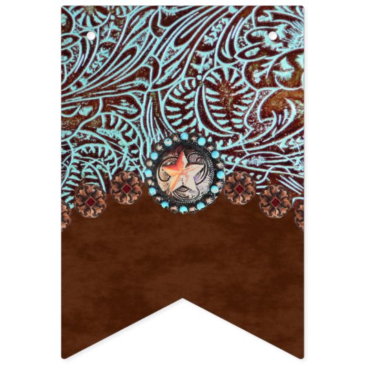 turquoise bruin cowboy land western bruiloft vlaggetjes (Eerste vlag)