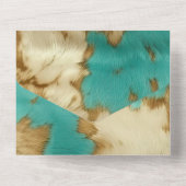 Turquoise bruin crème dierlijk Koeienhuid Western All In One Uitnodiging (Achterkant)